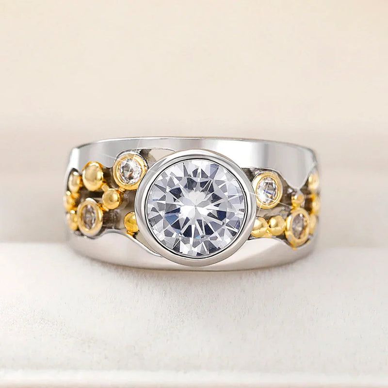 Inlaid Zirconia Gold & Silver Ring