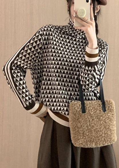Turtle Neck Geometric Thick Knit Sweaters Tops Fall