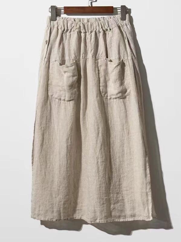 100% Linen Cotton Wide-leg Skirt Pants