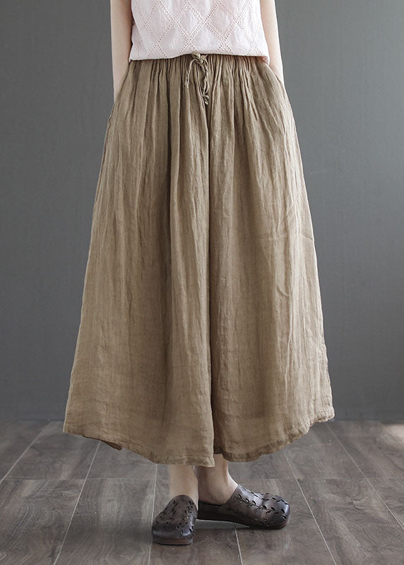 Boutique Khaki Pockets Linen a Line Skirts Summer