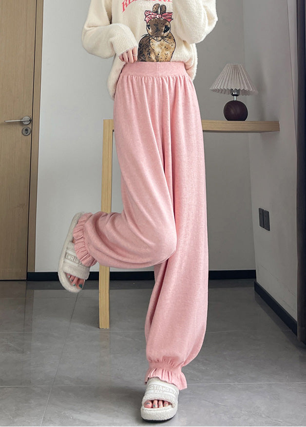 Pink Oversized Pockets Knit Pants Fall