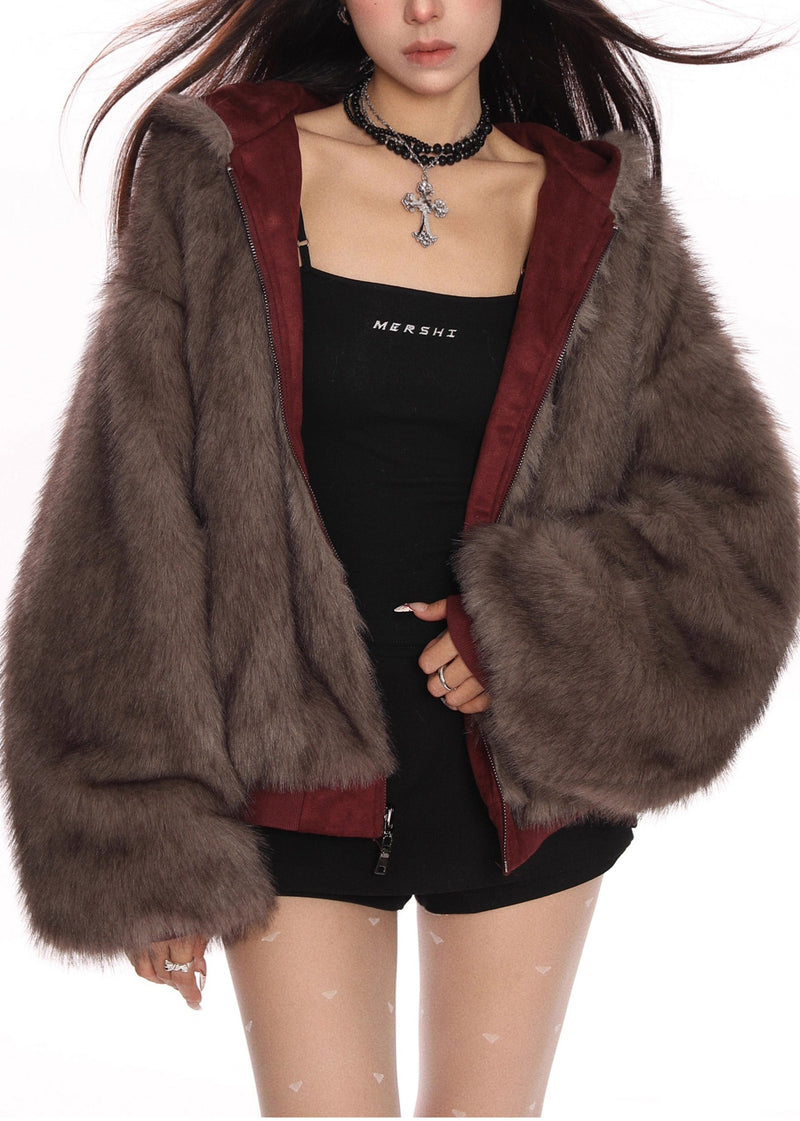 Fine Mulberry Oversized Wear on Both Sides Hooded Jacket Winter