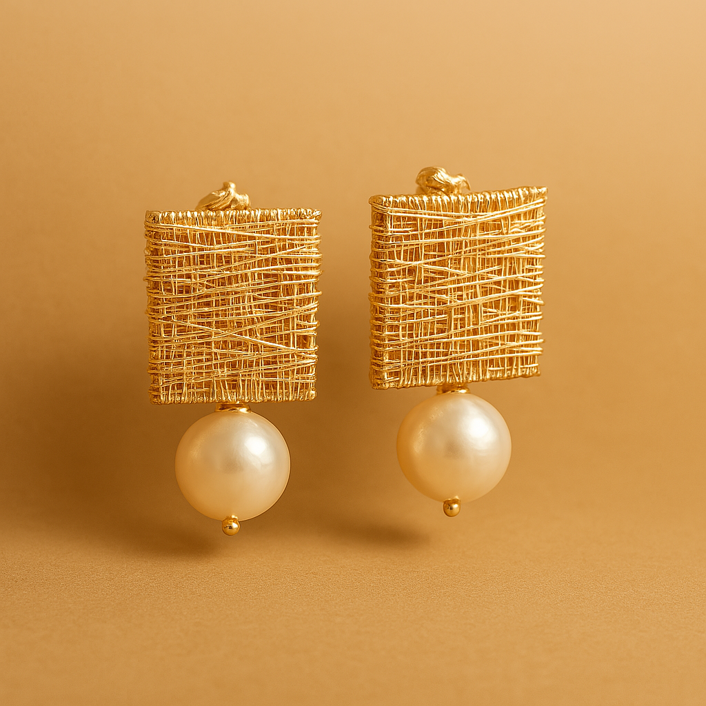 Golden Threads With Pearls Earrings