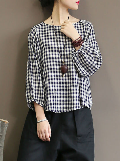 Summer Plaid Loose Pullover Cotton Shirt