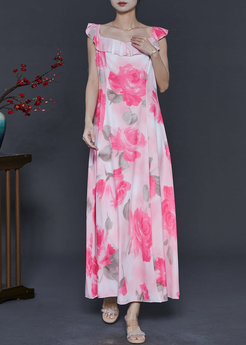 Pink Print Chiffon Long Dress Summer