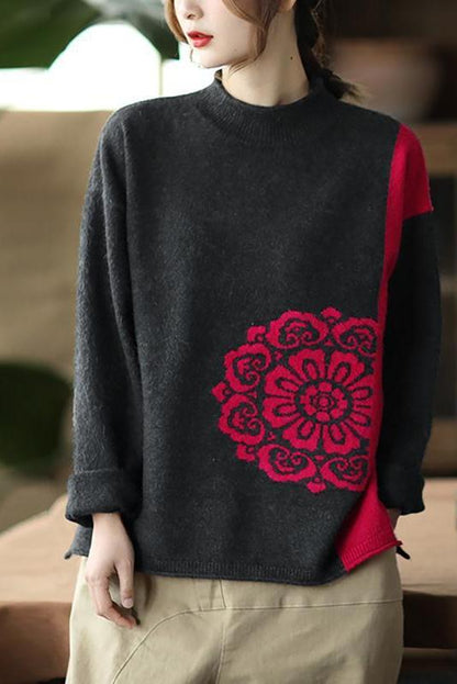 Winter Retro Flower Knitted Sweater Jumper