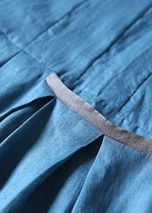 French Blue Linen Clothes for Big Hem a Line Summer Dress