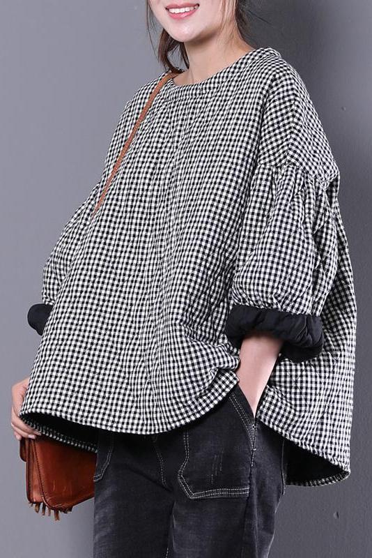 Limited Stock- Plaid Loose Blouse Three Quarter Sleeve Top