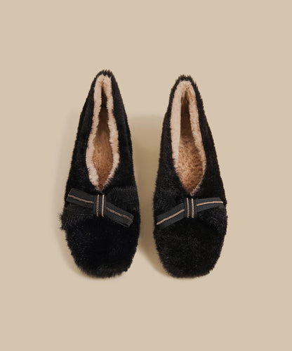 Splicing Khaki Fuzzy Wool Lined Chunky Shoes