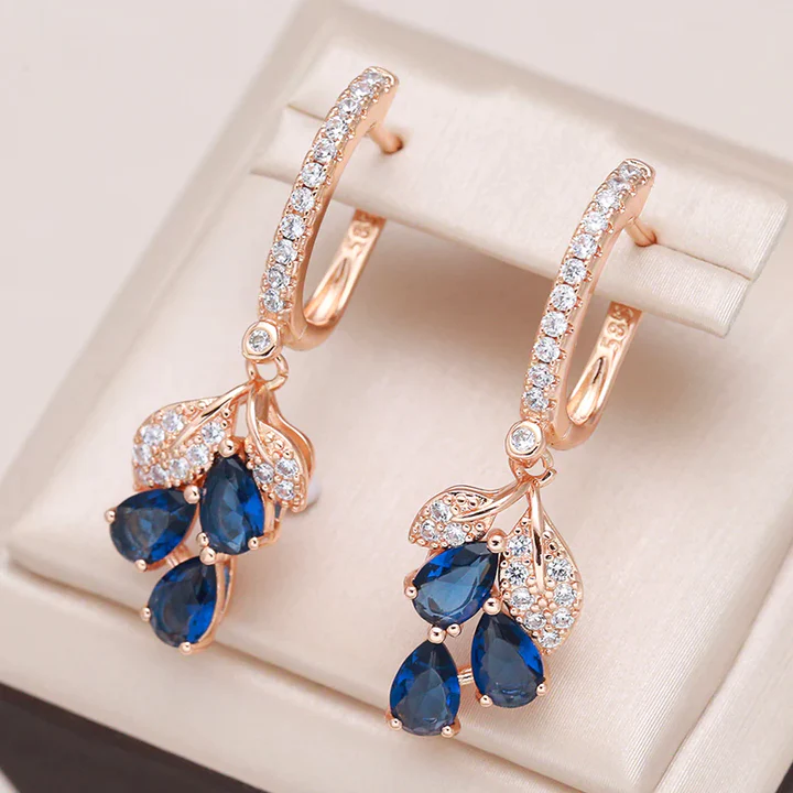 Blue Crystal Gold Earrings