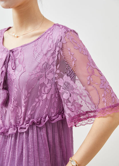 Diy Purple Ruffled Patchwork Lace Vacation Dress Summer