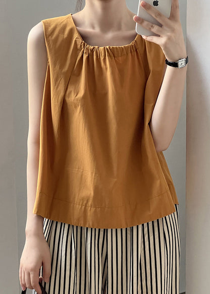 Orange Wrinkled Cotton Top Sleeveless