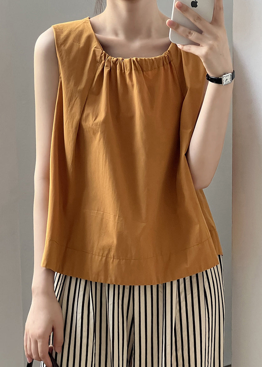 Orange Wrinkled Cotton Top Sleeveless