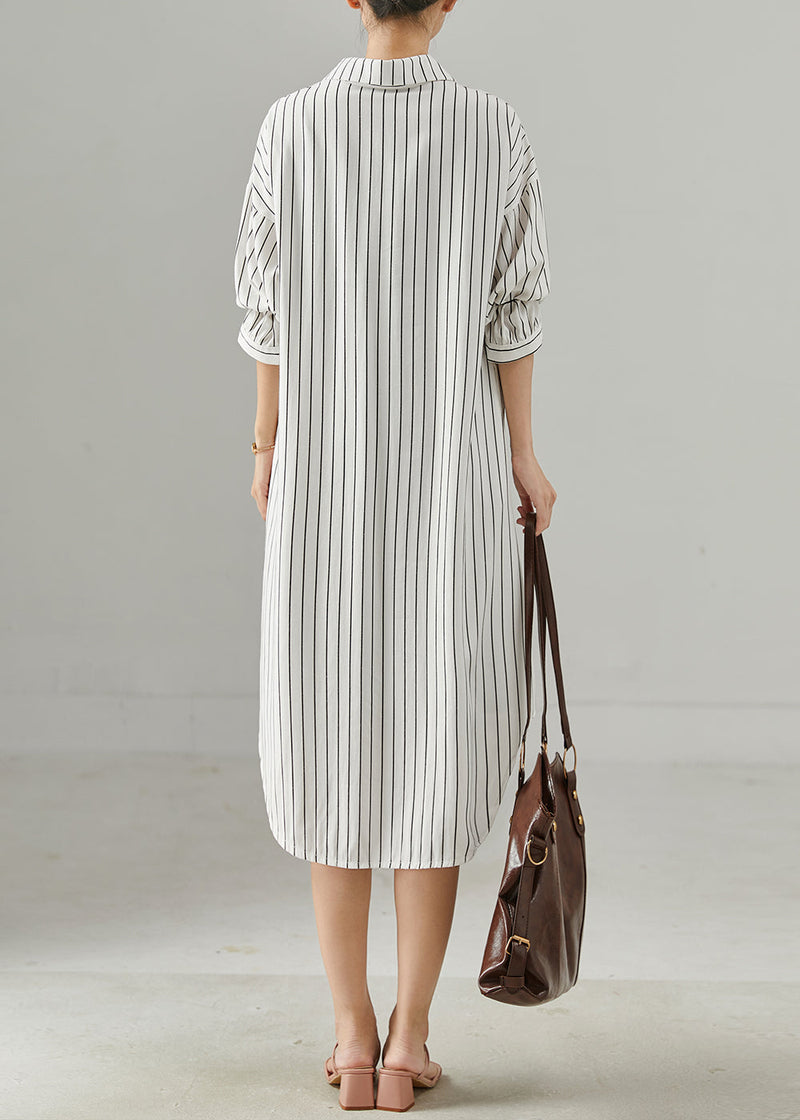 White Peter Pan Collar Striped Cotton Shirt Dresses Fall