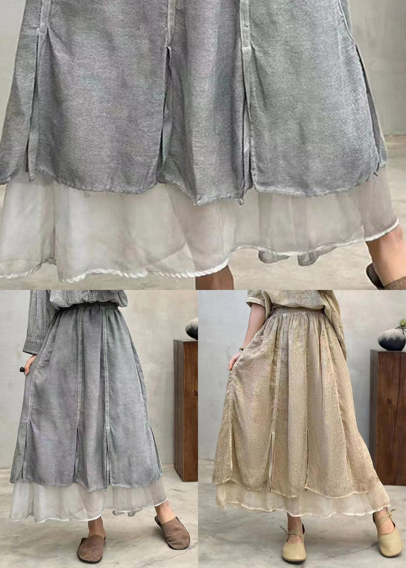 Apricot Side Open Cotton a Line Skirts Elastic Waist
