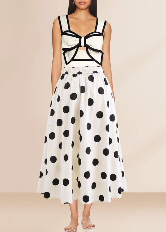 White Dot Bodysuit and Maxi Skirts Lingerie Set