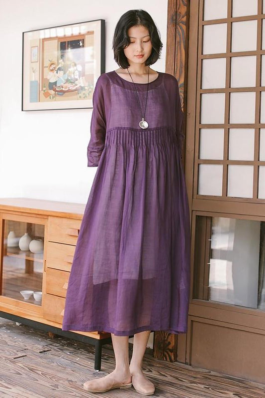 Summer Thin Linen Loose Dresses Outfits