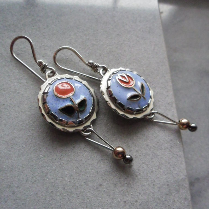 Rounded Enamel Flower Earrings