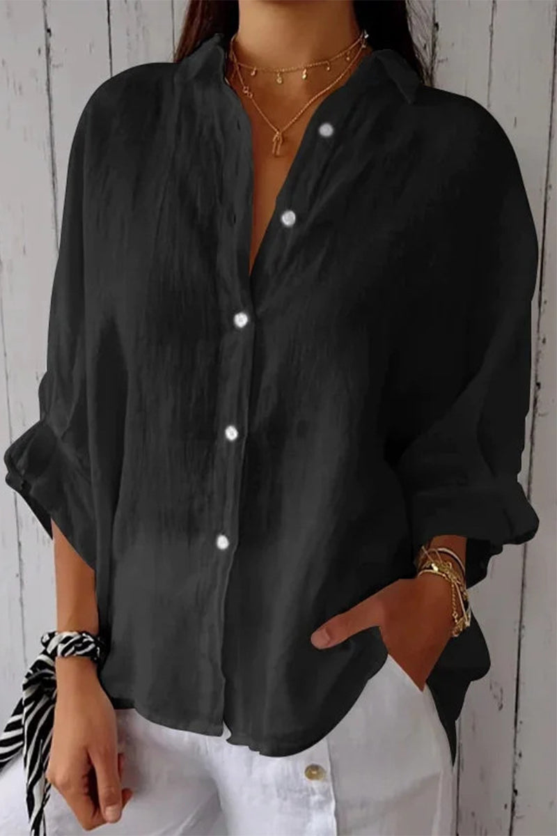 Frenulum Buttons Slit Turndown Collar Tops