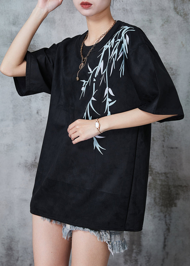 Black Oversized Print Cotton Tank Tops Summer