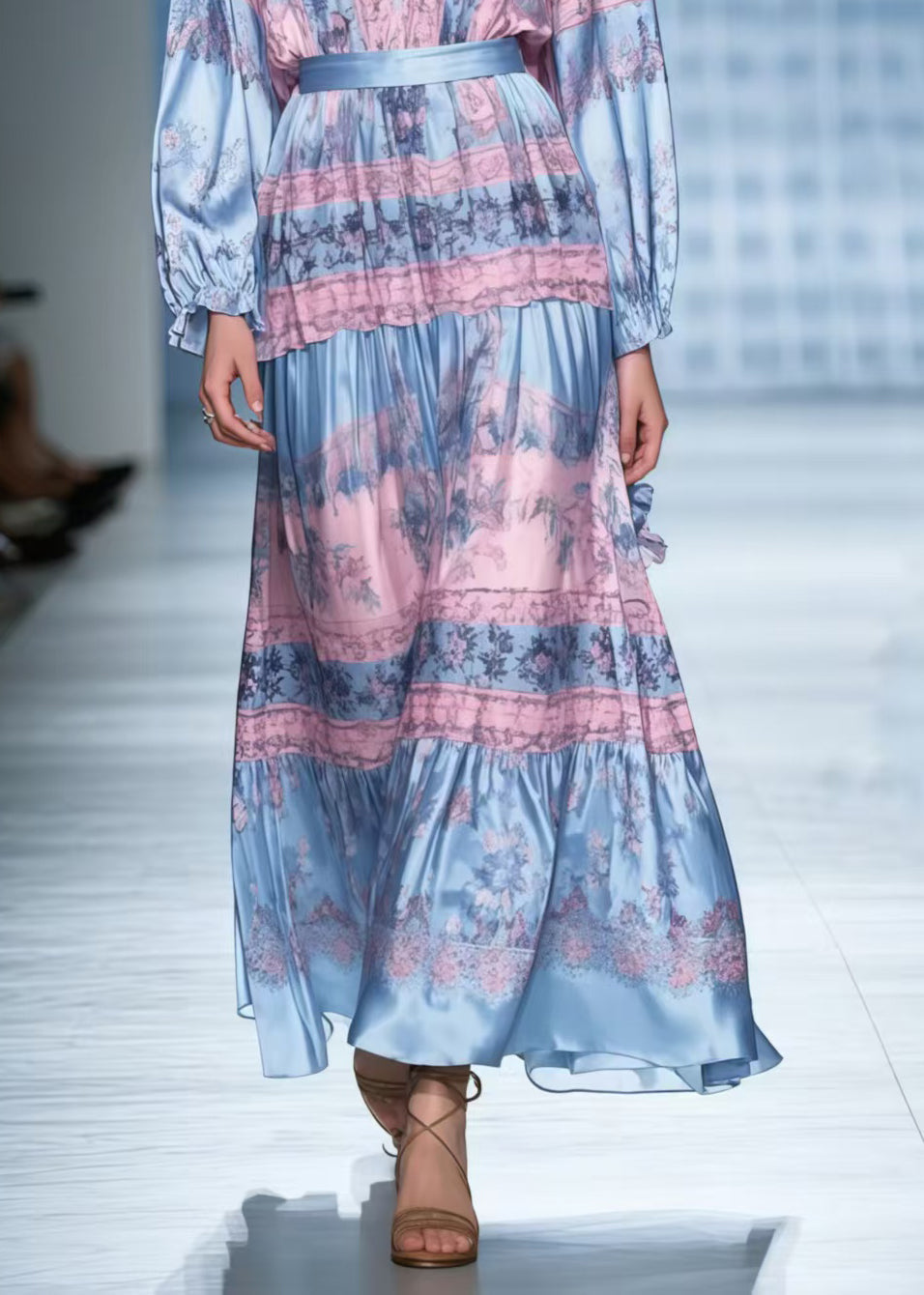 Colorblock V Neck Print Silk Tunic Dresses Spring