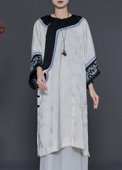 Apricot Oversized Jacquard Silk Oriental Dress Summer