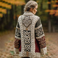 Women's Classic Celtic Knot Jacquard Contrast Lapel Cardigan artswardrobe