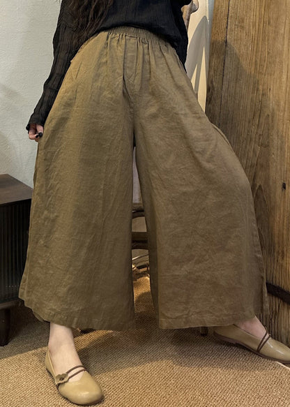 Loose Khaki Elastic Waist Linen Wide Leg Pants Summer