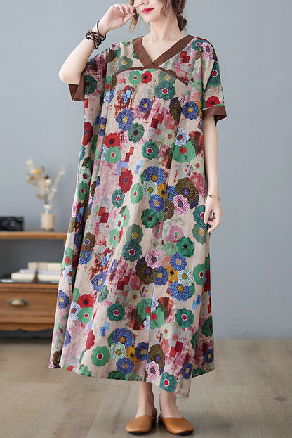 -summer Loose Cotton Linen Short Sleeve Dress