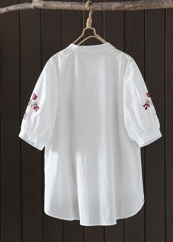 Navy Embroidered Low High Design Cotton Blouse Top Summer