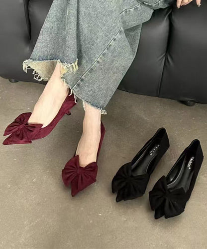 Mulberry Kitten Heels Suede Splicing Bow Pointed Toe