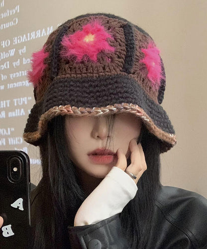 Autumn Winter Maillard Handmade Knitted Flower Bucket Hat