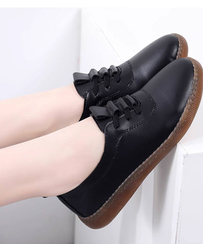 Flat Shoes for Black Cowhide Leather
