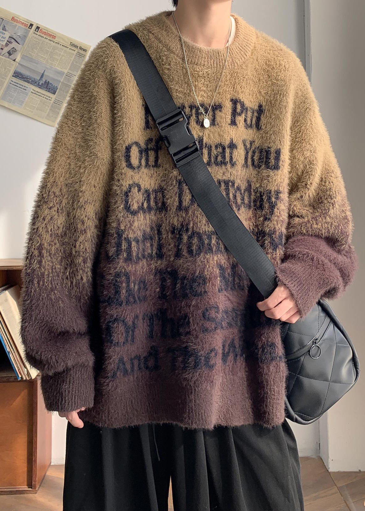 New Coffee Gradient Color Letter Mink Hair Knitted Sweaters Winter