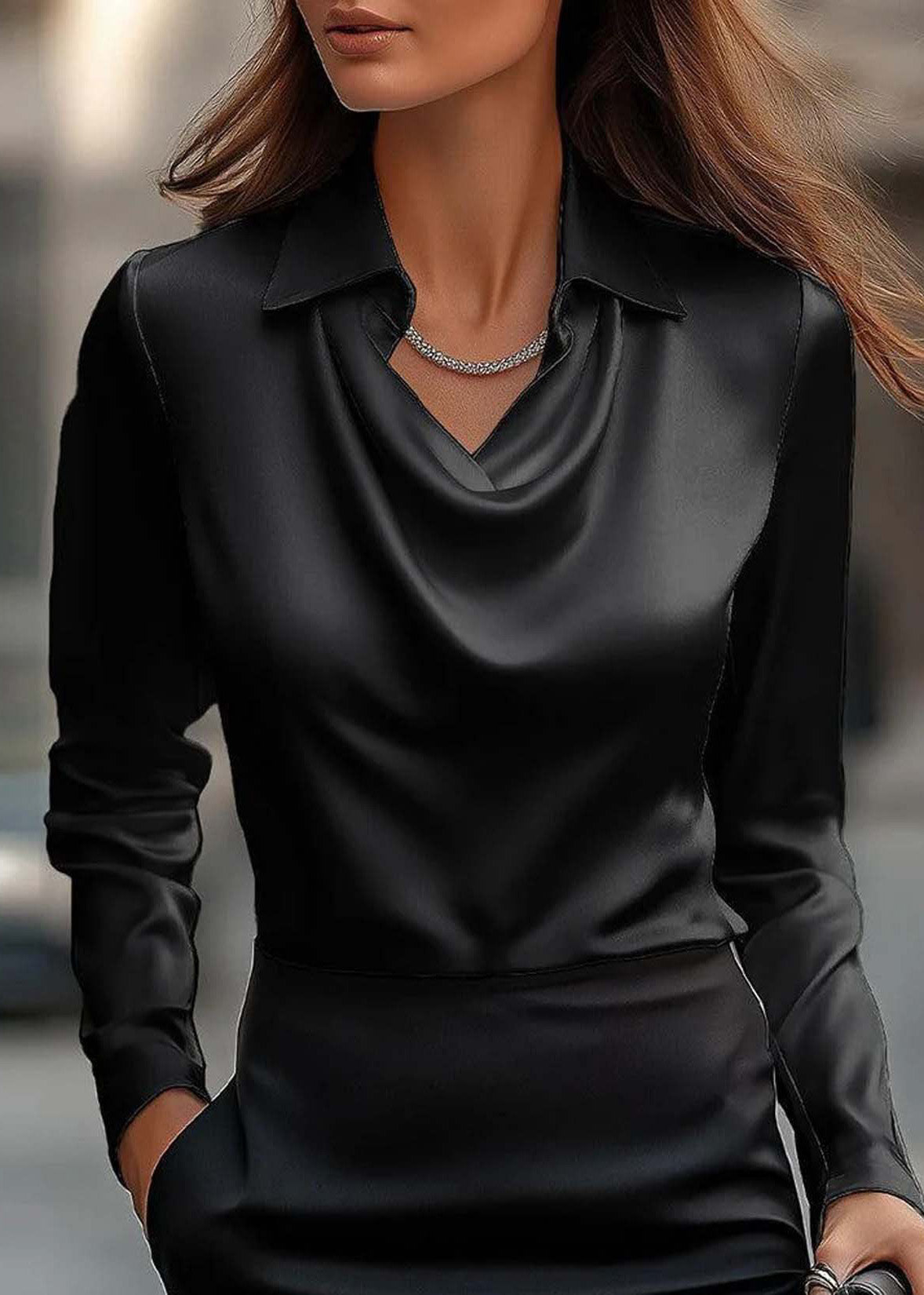 Simple Style Grey Peter Pan Collar Silk Shirts Top Spring