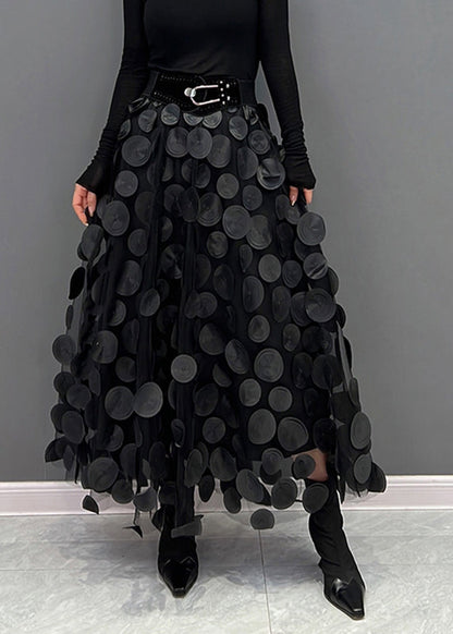 Black Dot Patchwork Tulle Skirt Fall