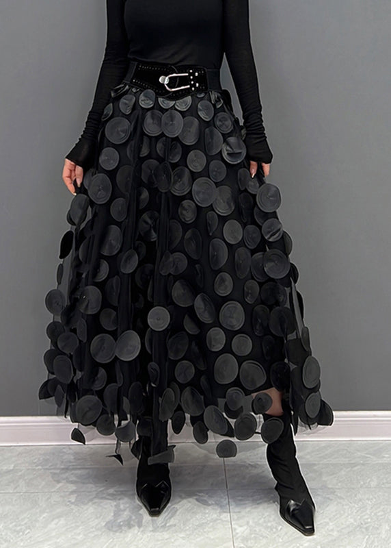 Black Dot Patchwork Tulle Skirt Fall