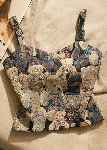 Bear Jacquard Strapless Top Spring