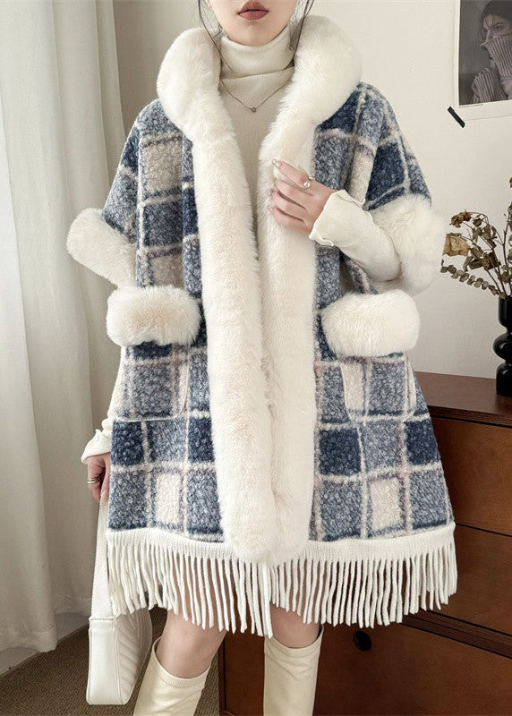 Orange Fur Collar Tasseled Warm Fleece Cape Coats Half Sleeve