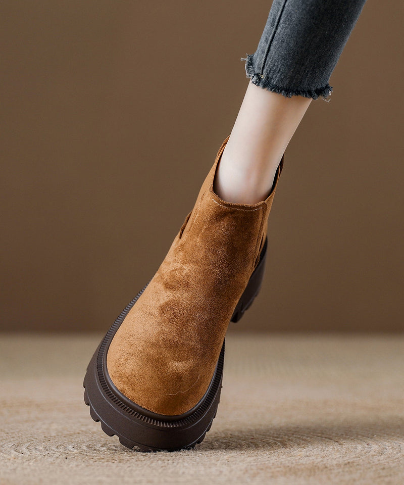 Splicing Comfy Platform Boots Coffee Suede