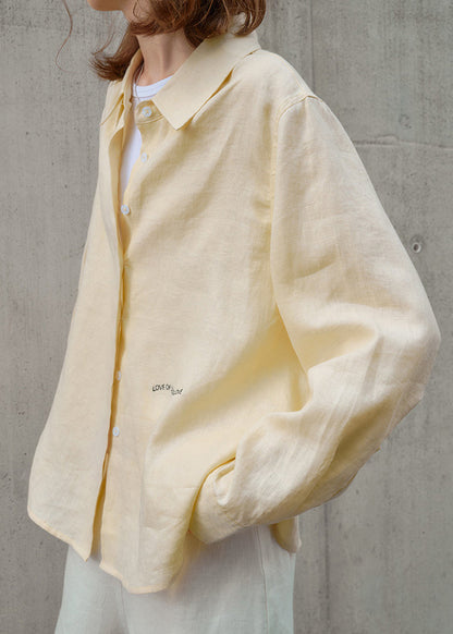 White Peter Pan Collar Embroidered Linen Blouses Spring