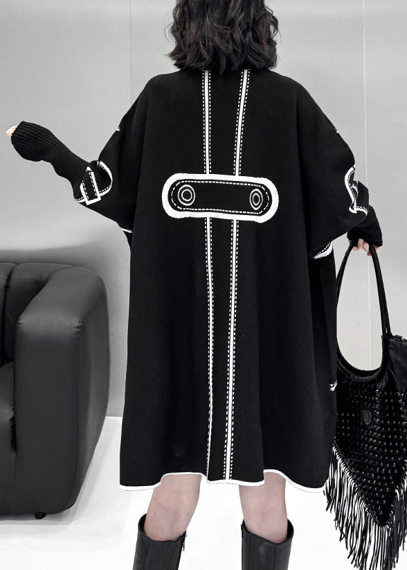 Loose Black V Neck Wear on Both Sides Knit Coats Fall