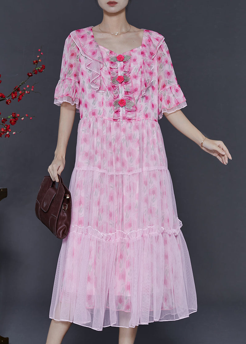 Pink Ruffled Chiffon Dresses Summer