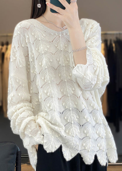 Light Camel V Neck Hollow Out Woolen Knit Sweaters Fall