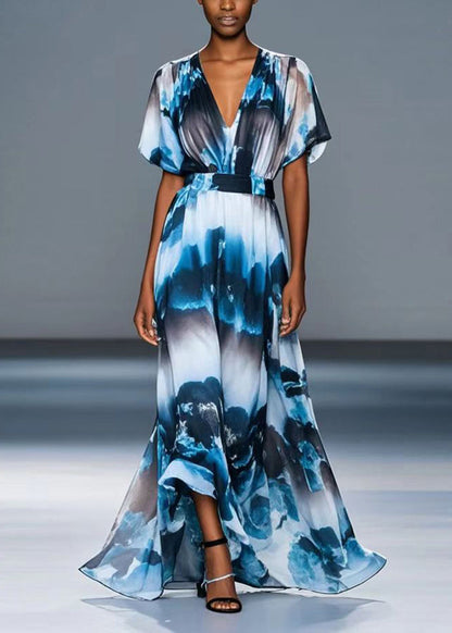 Ink Wash Painting Print Chiffon Cinched Dress Summer