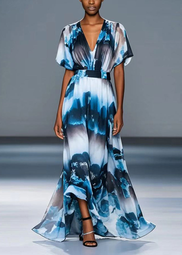 Ink Wash Painting Print Chiffon Cinched Dress Summer