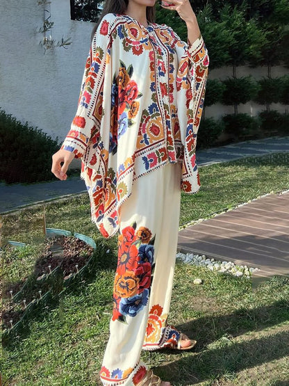 Fun Unique Printed Button Up Oversized Blouse