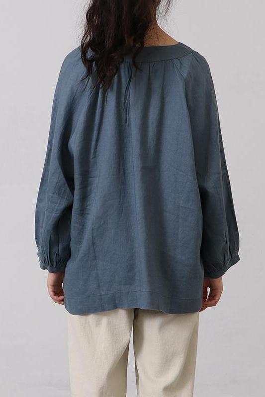 Cotton Linen V Neck Shirt Tops