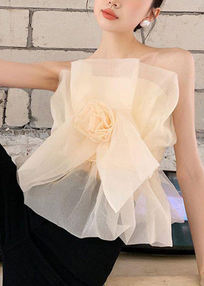 Art Apricot Cold Shoulder Tulle Top Sleeveless
