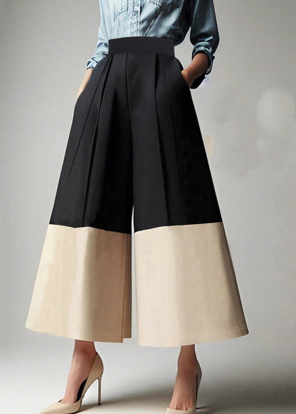 Colorblock High Waist Pockets Crop Pants Summer